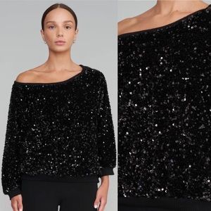 Le Superbe Frolic Room Black Sequins Sweatshirt Top in Noir Shine Medium NWT